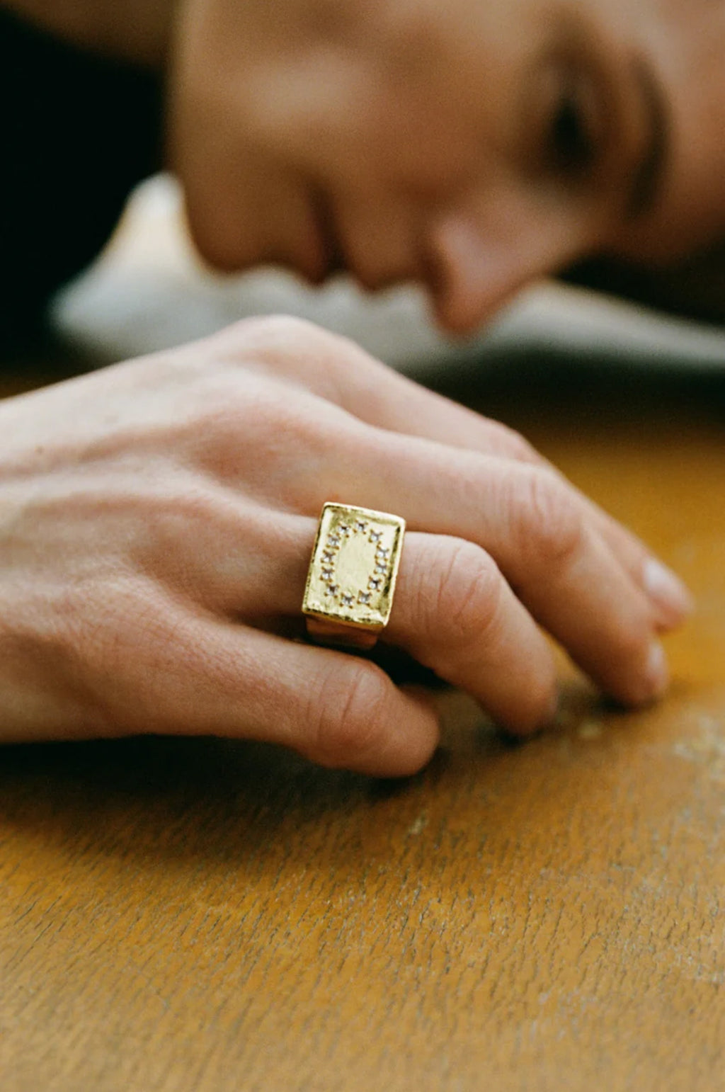 Clear Quartz L.B. Clock Gold Ring