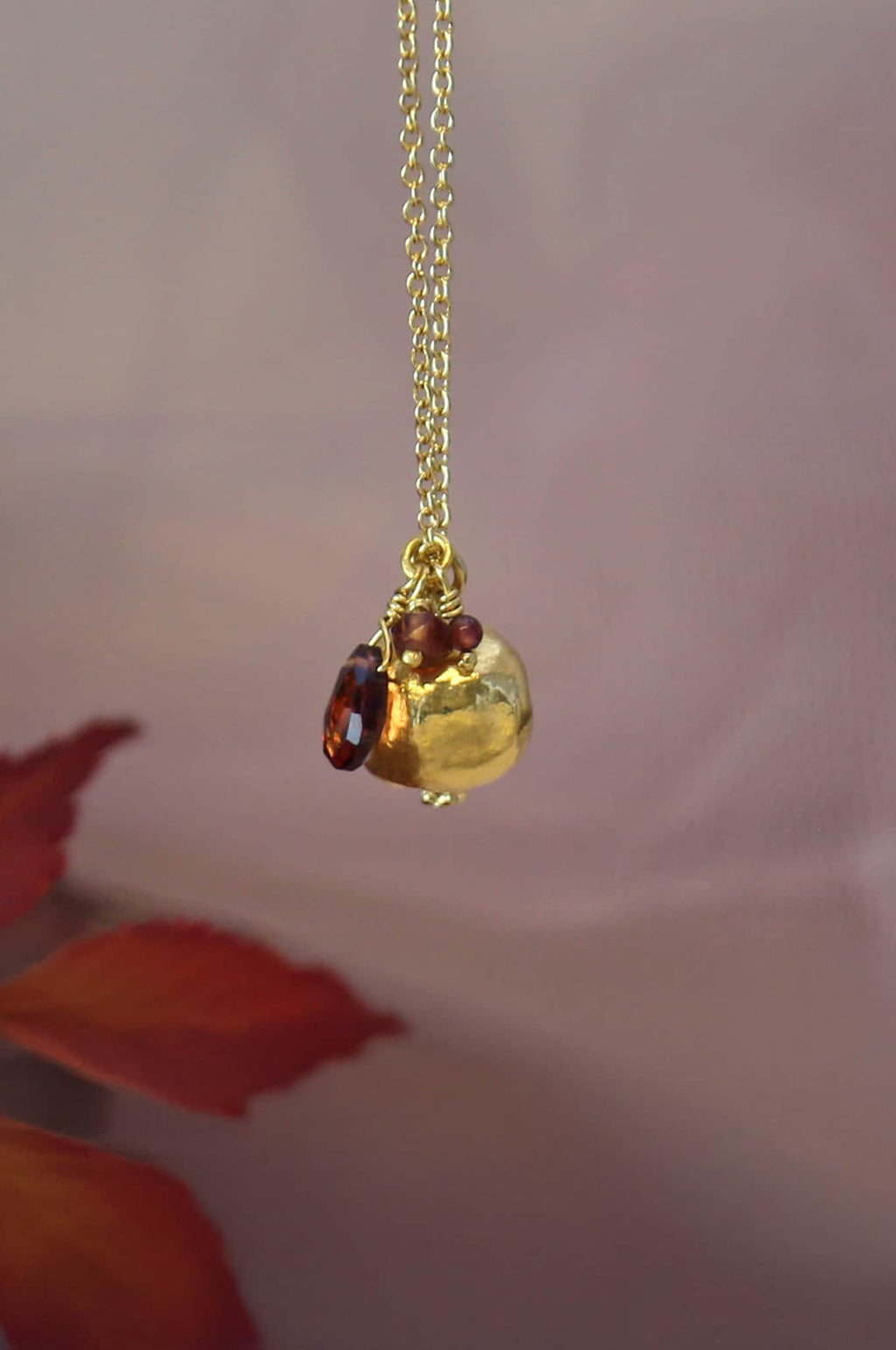 Pomegranate & Garnet Cluster Necklace Gold