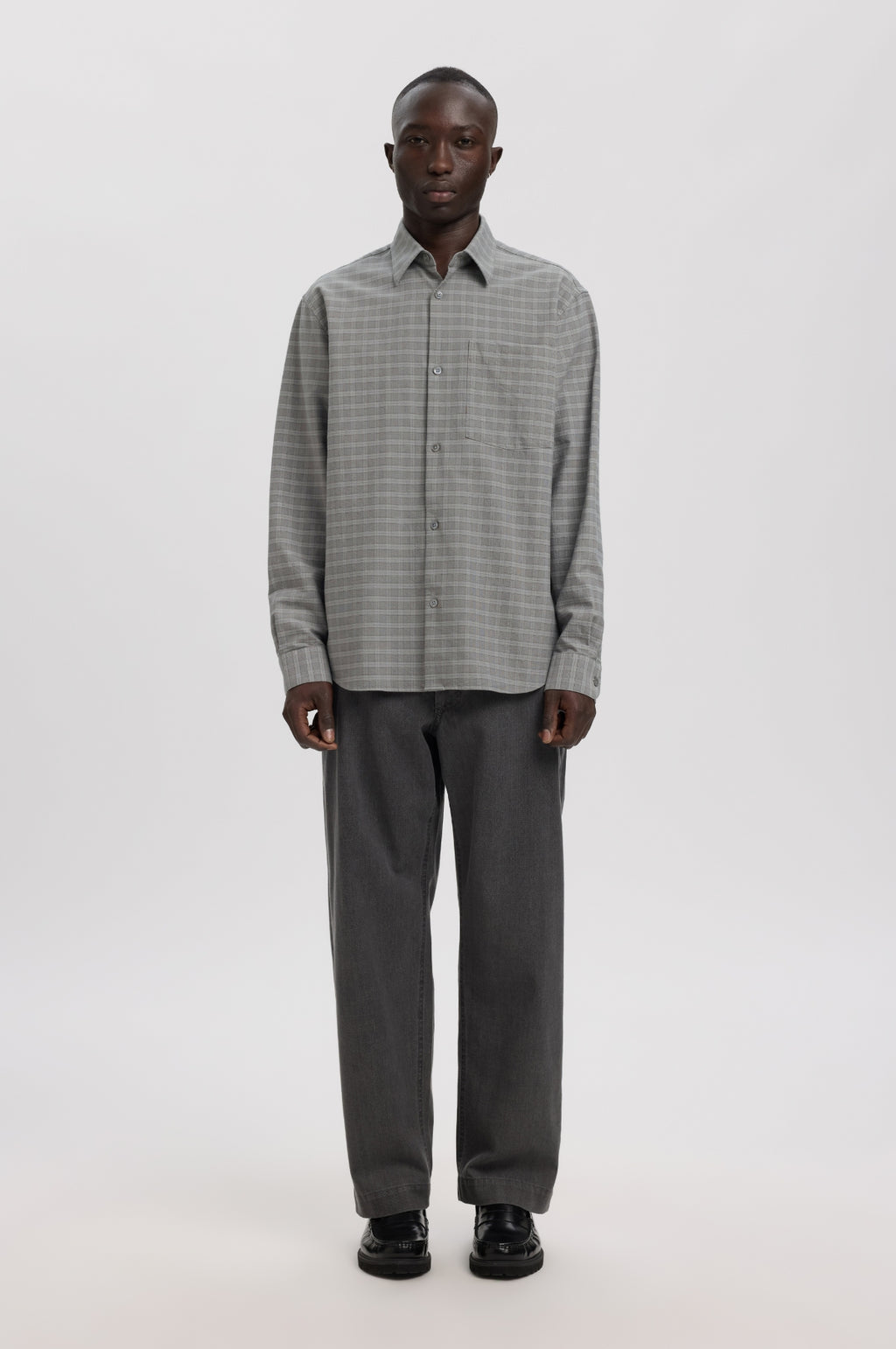 Anraslund Mix Oxford LS Shirt Chiseled Stone