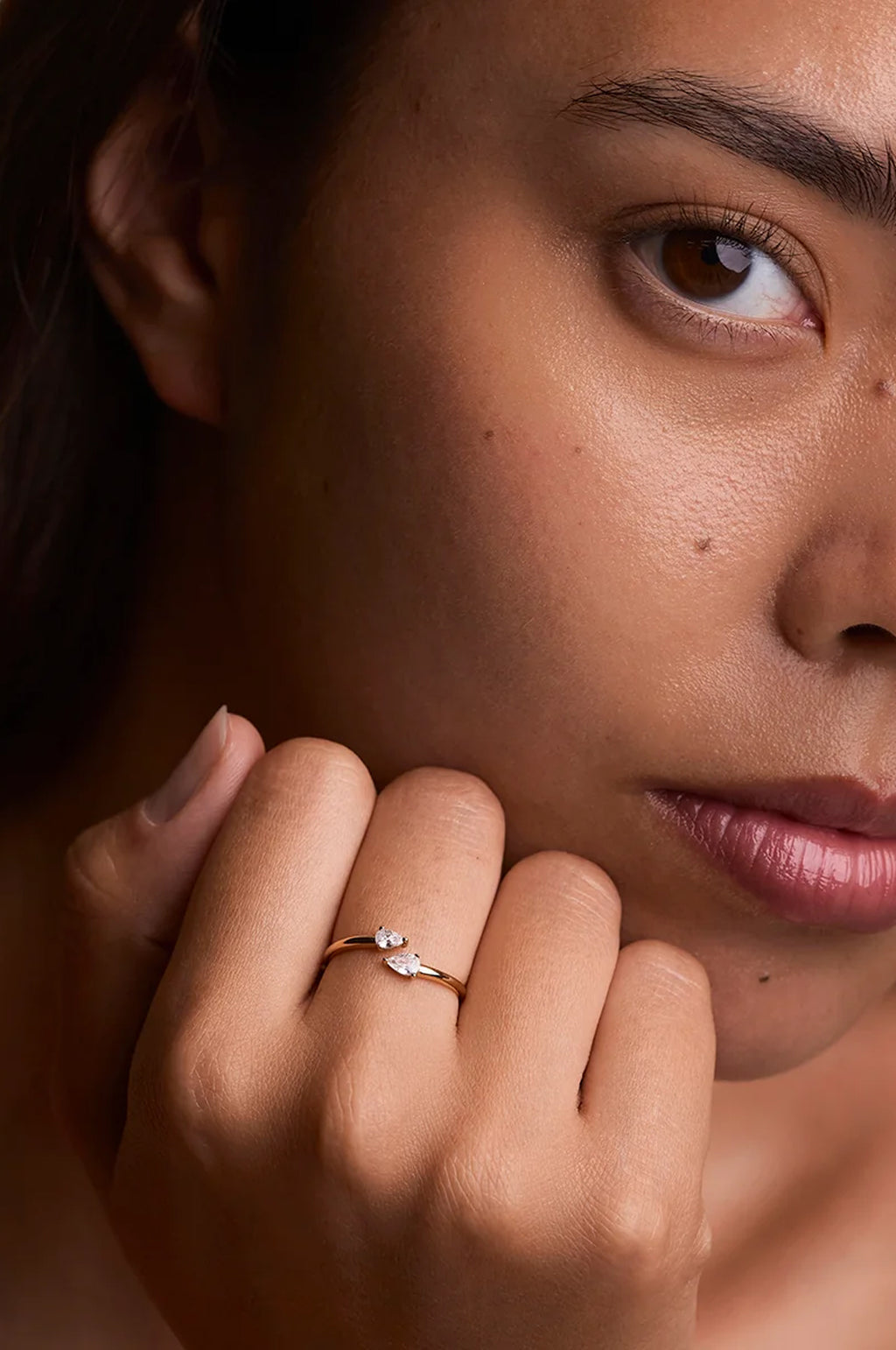 Crystal Pear Open Ring in Gold