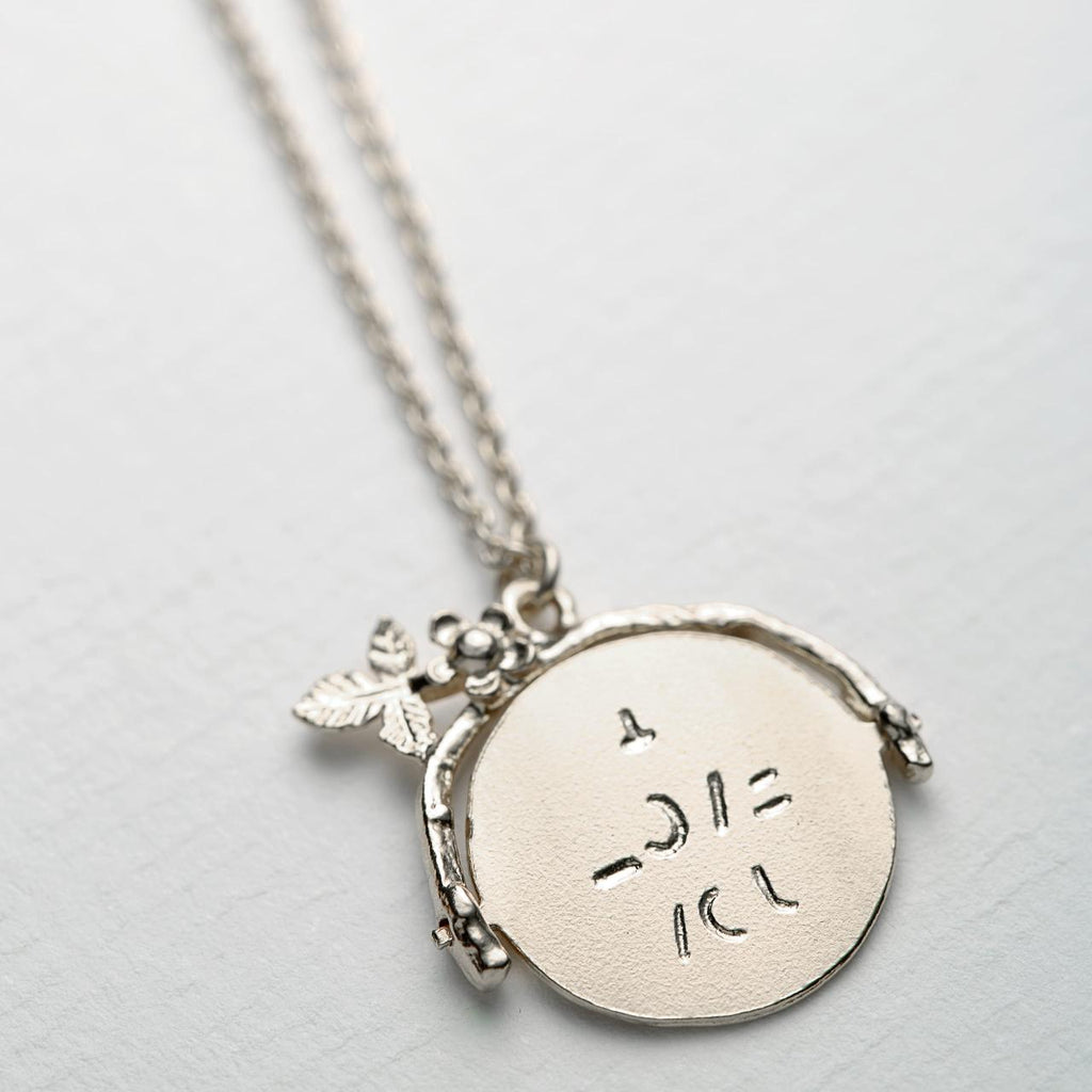 A.M. I Love You Spinning Disc Necklace Silver