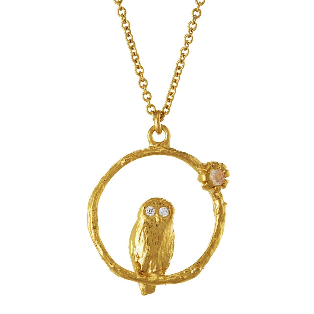 A.M. Moonstone Owl Necklace Gold