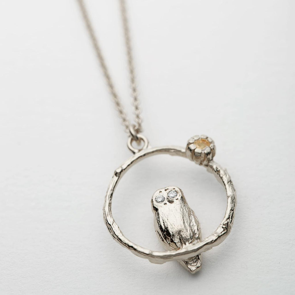A.M. Moonstone Owl Necklace Silver