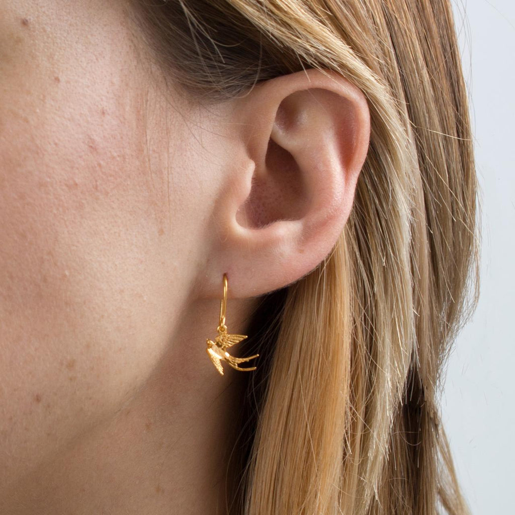 A.M. Small Swooping Swallow Hook Earrings Gold
