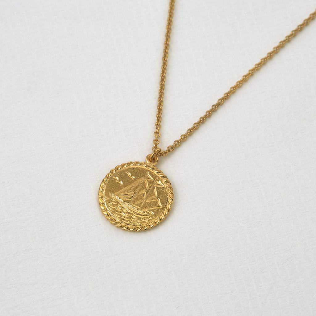 A.M. Nautical Antique Coin Necklace Gold