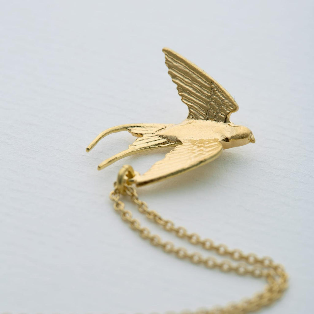 A.M. Large Swooping Swallow Necklace Gold