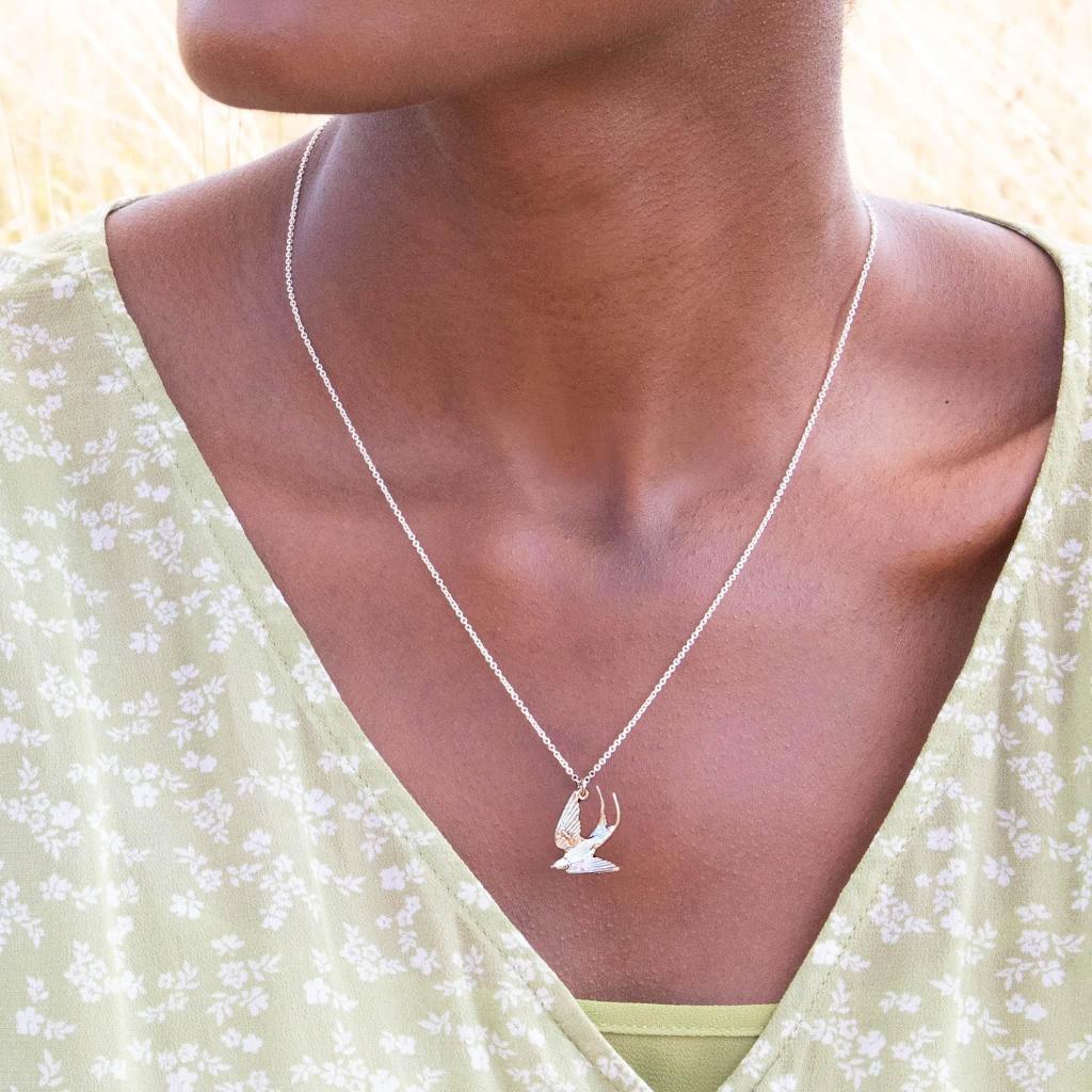 A.M. Large Swooping Swallow Necklace Gold
