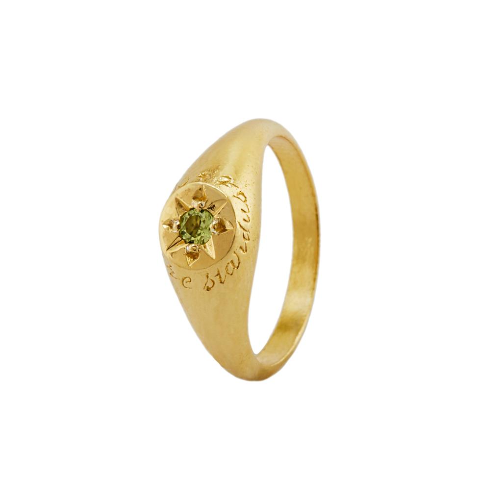 A.M. Peridot Signet Ring with “A Star to Guide Me” Engraving Gold