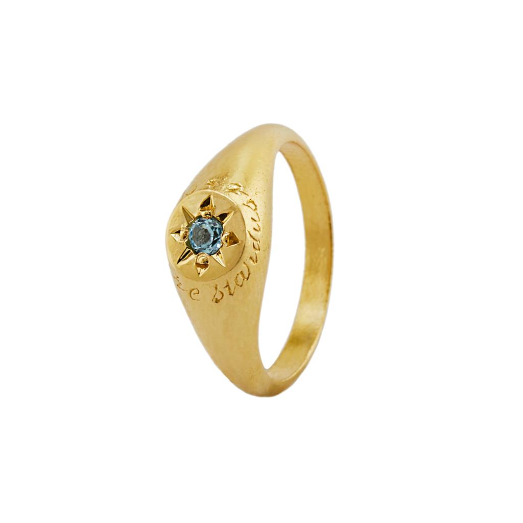 A.M. Aquamarine Signet Ring with “A Star to Guide Me” Engraving Gold