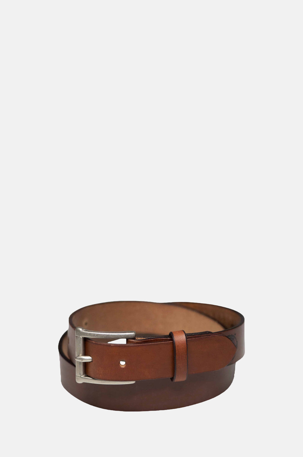 Barnes and Moore Slim Belt Oak Bark Leather Conker Nickel.