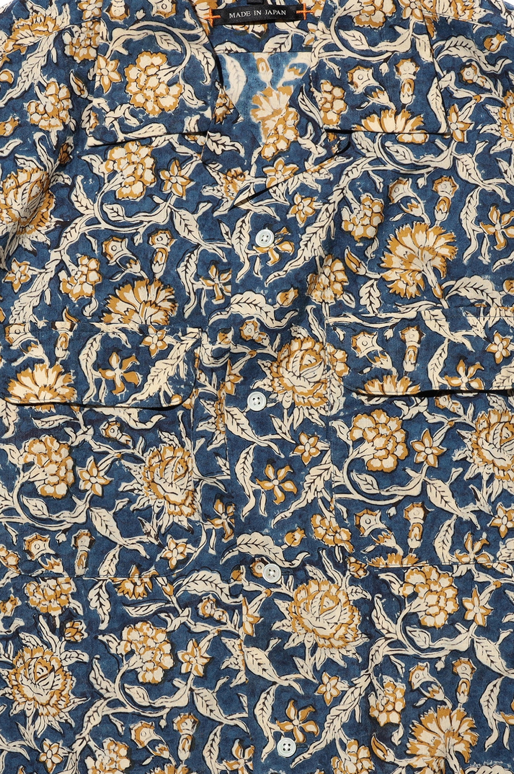 Open Collar Block Print Blue