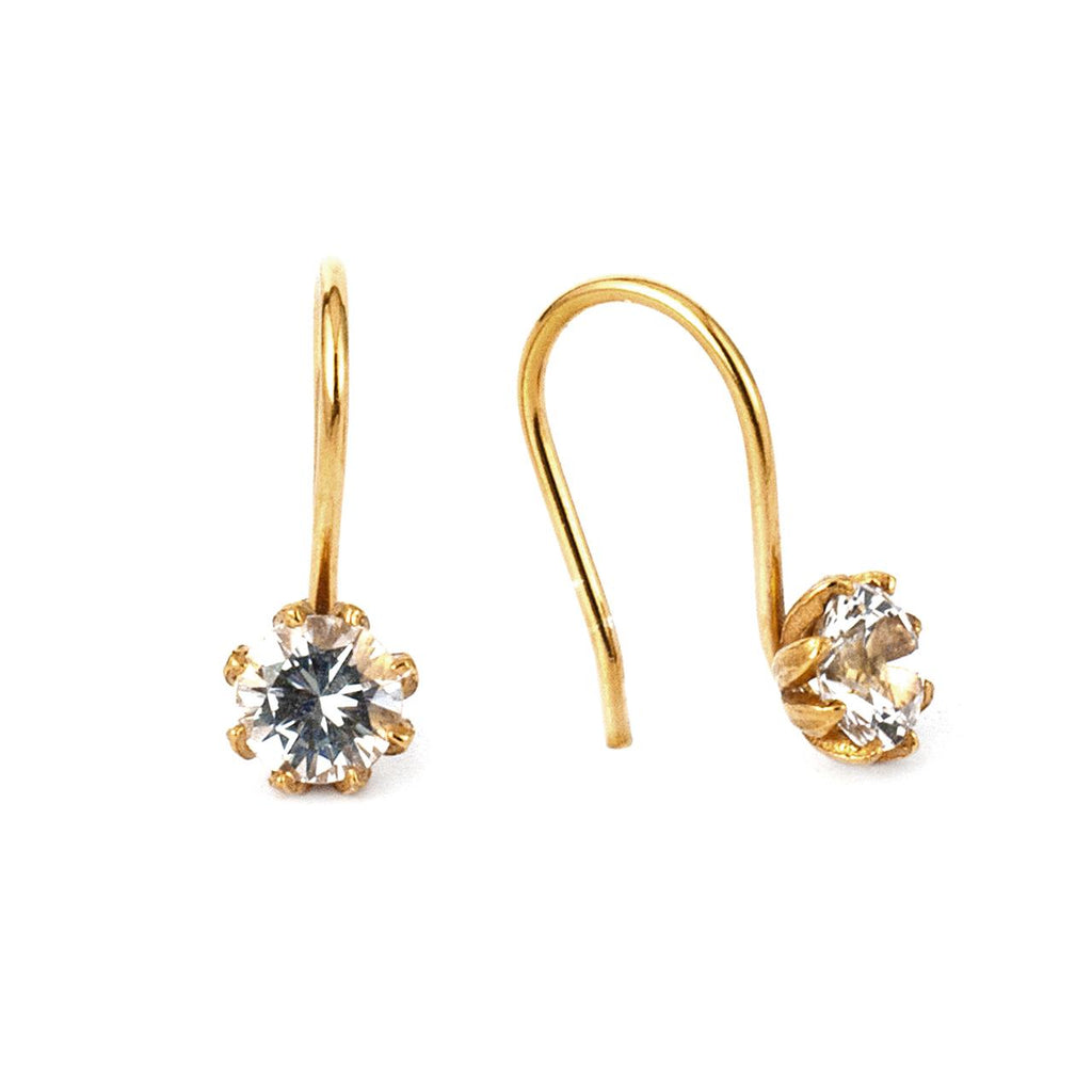 A.M. White Topaz Bud Hook Earrings Gold