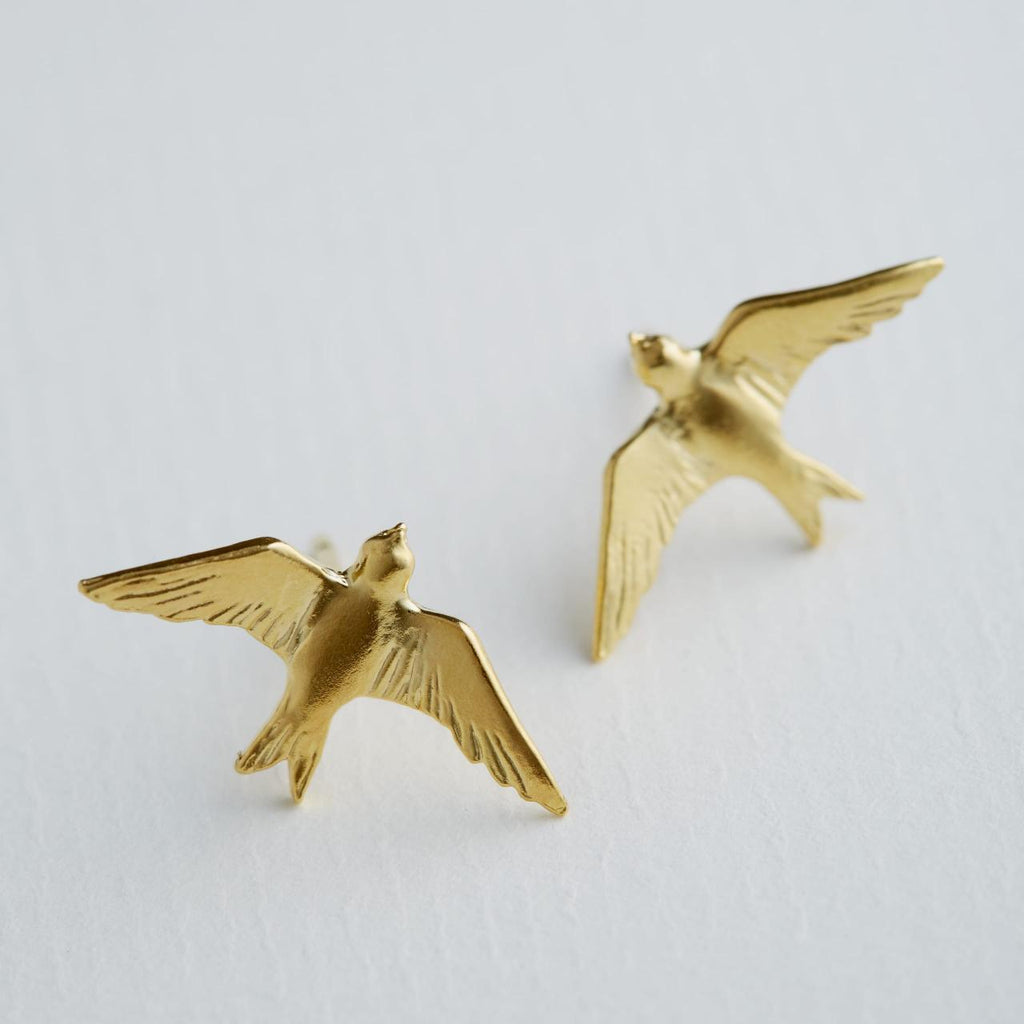 A.M. Flying Swallow Stud Earrings Gold