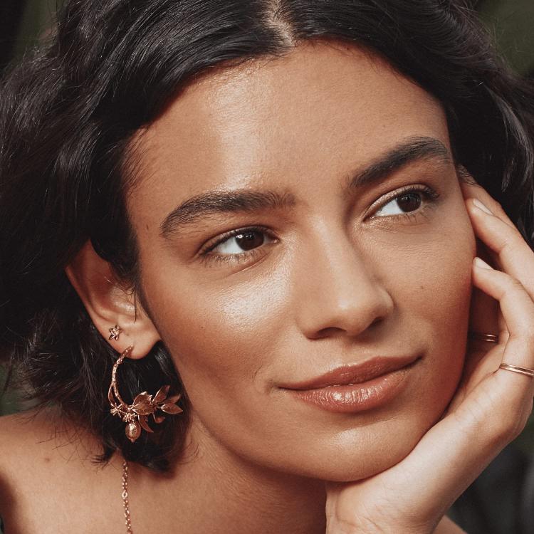 A.M. Lemon Blossom Branch Hoop Earrings with Hanging Lemons Silver
