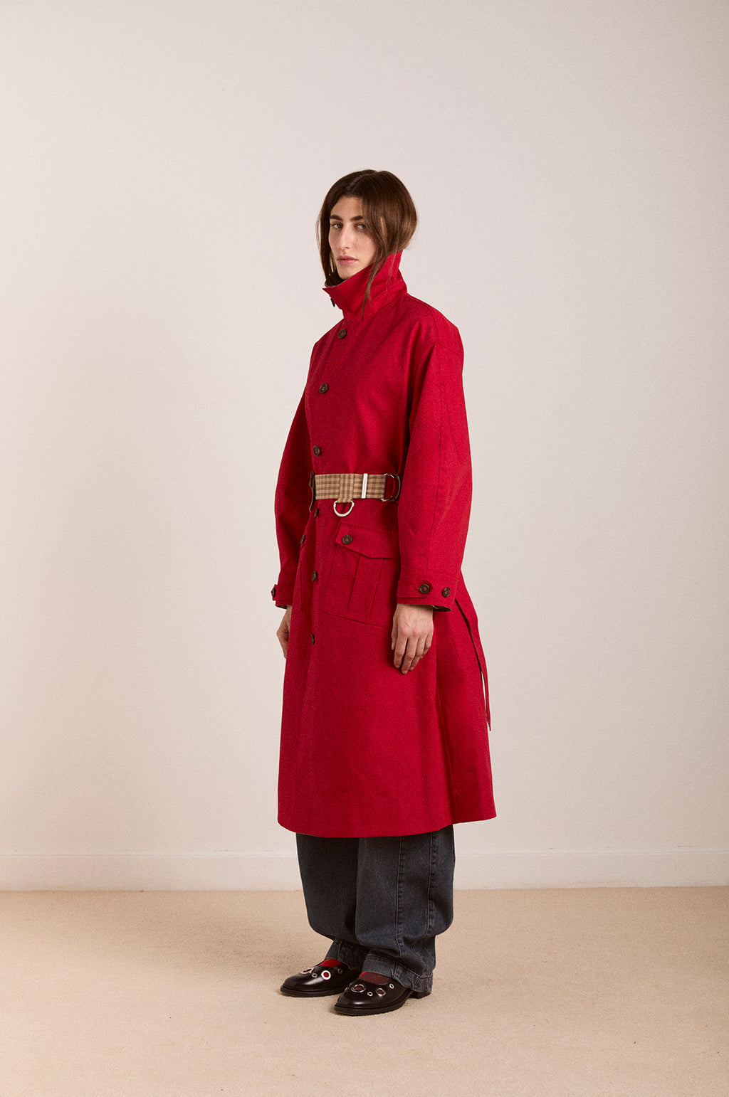 Anja Reversible Honey Trench Tan/Red