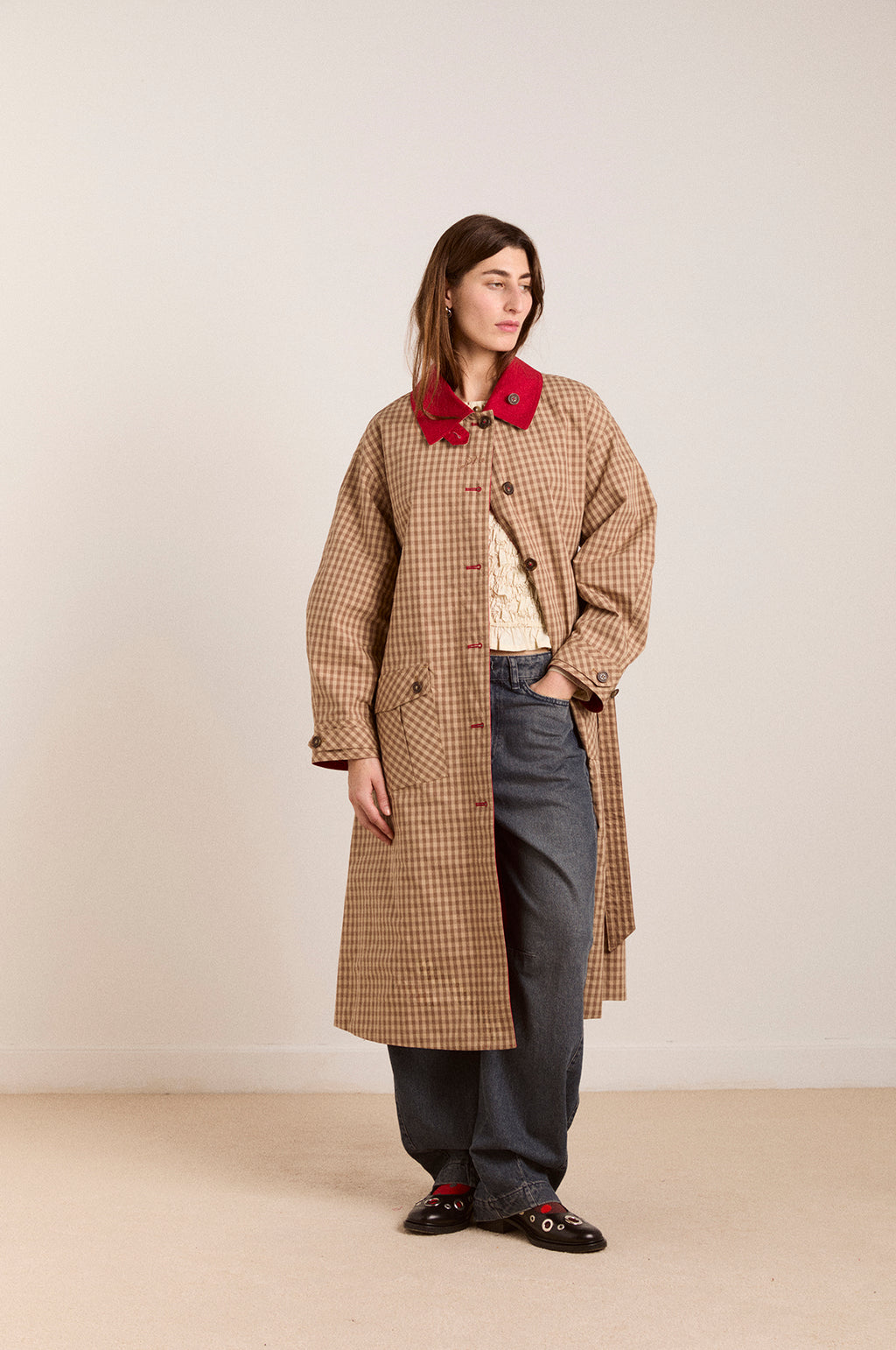 Anja Reversible Honey Trench Tan/Red