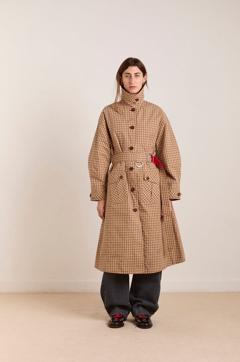 Anja Reversible Honey Trench Tan/Red