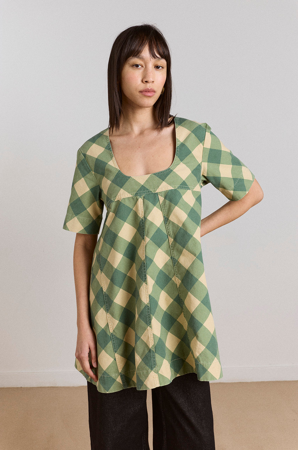 Bridget Mini Dress Green Butter Gingham