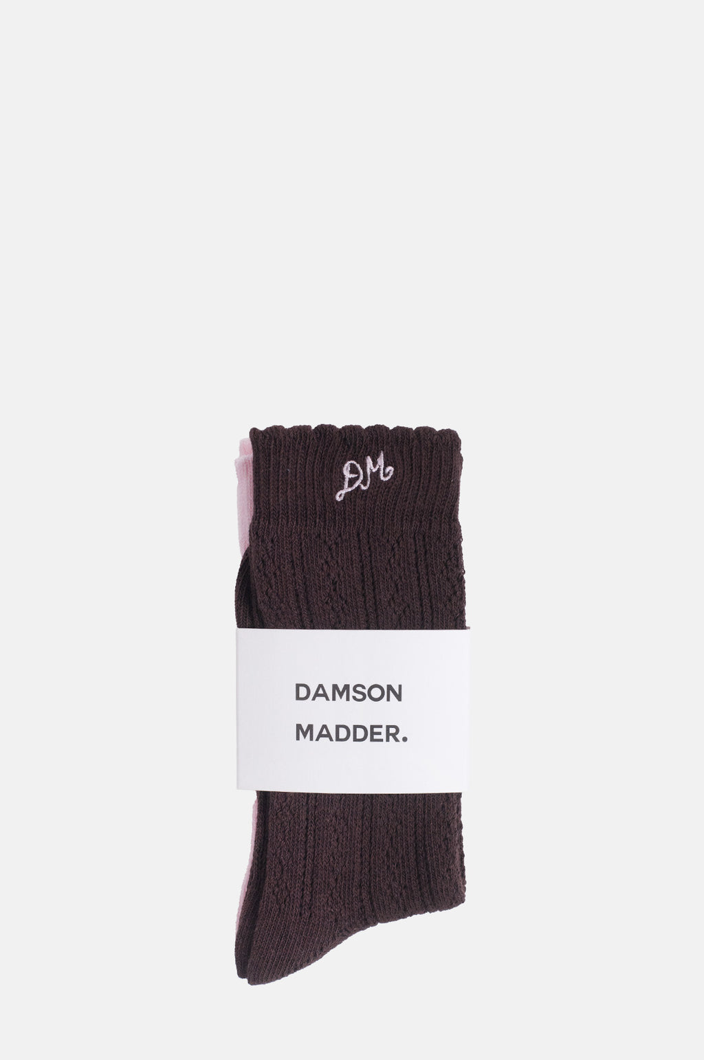 Calf Length 2 Pack Pointelle Socks Choc & Pink