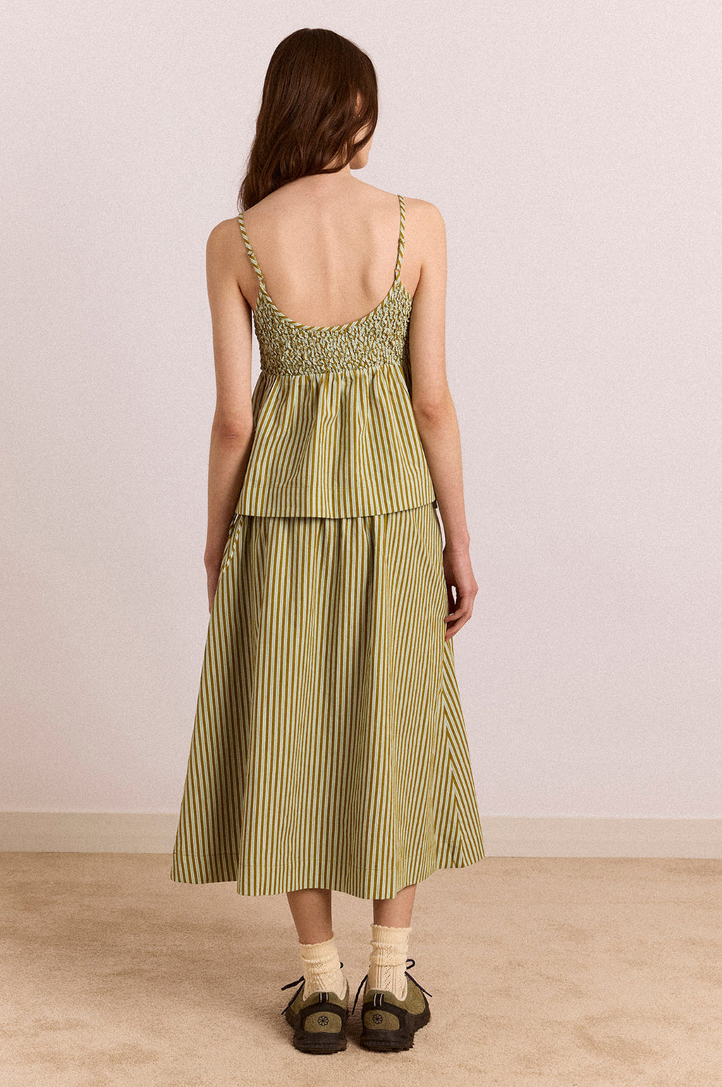 Caspia Volume Midi Skirt Basil Stripe