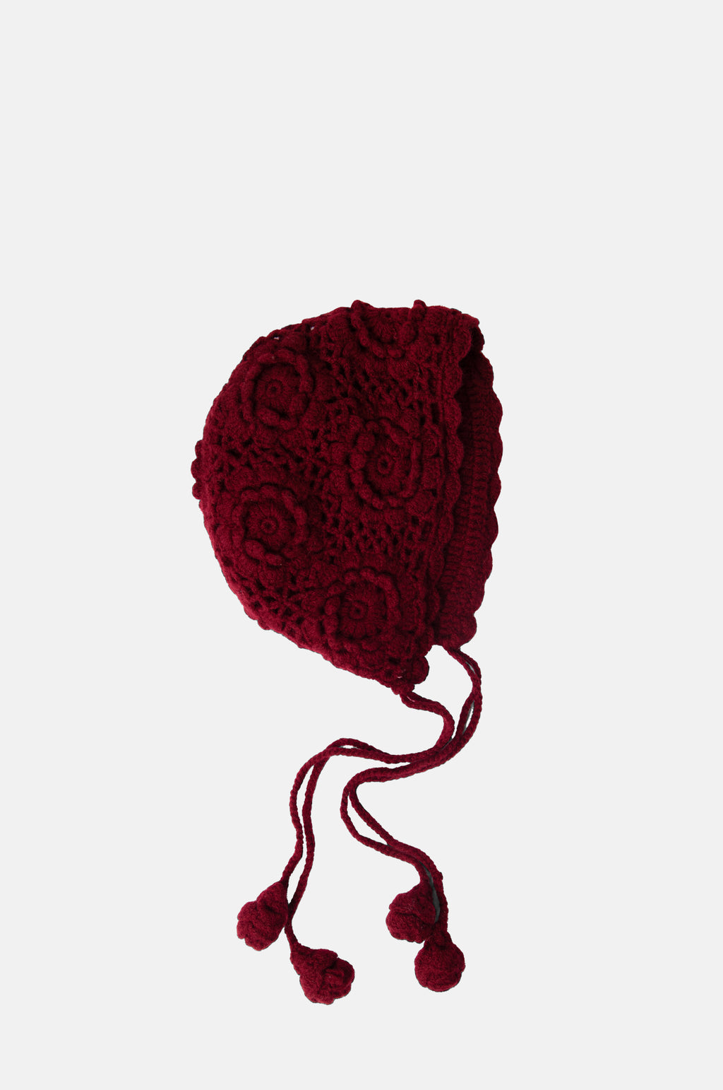 Damson Madder Crochet Bonnet Burgundy.