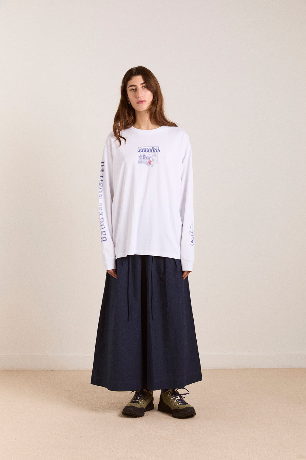 Damson Deli LS Tee White