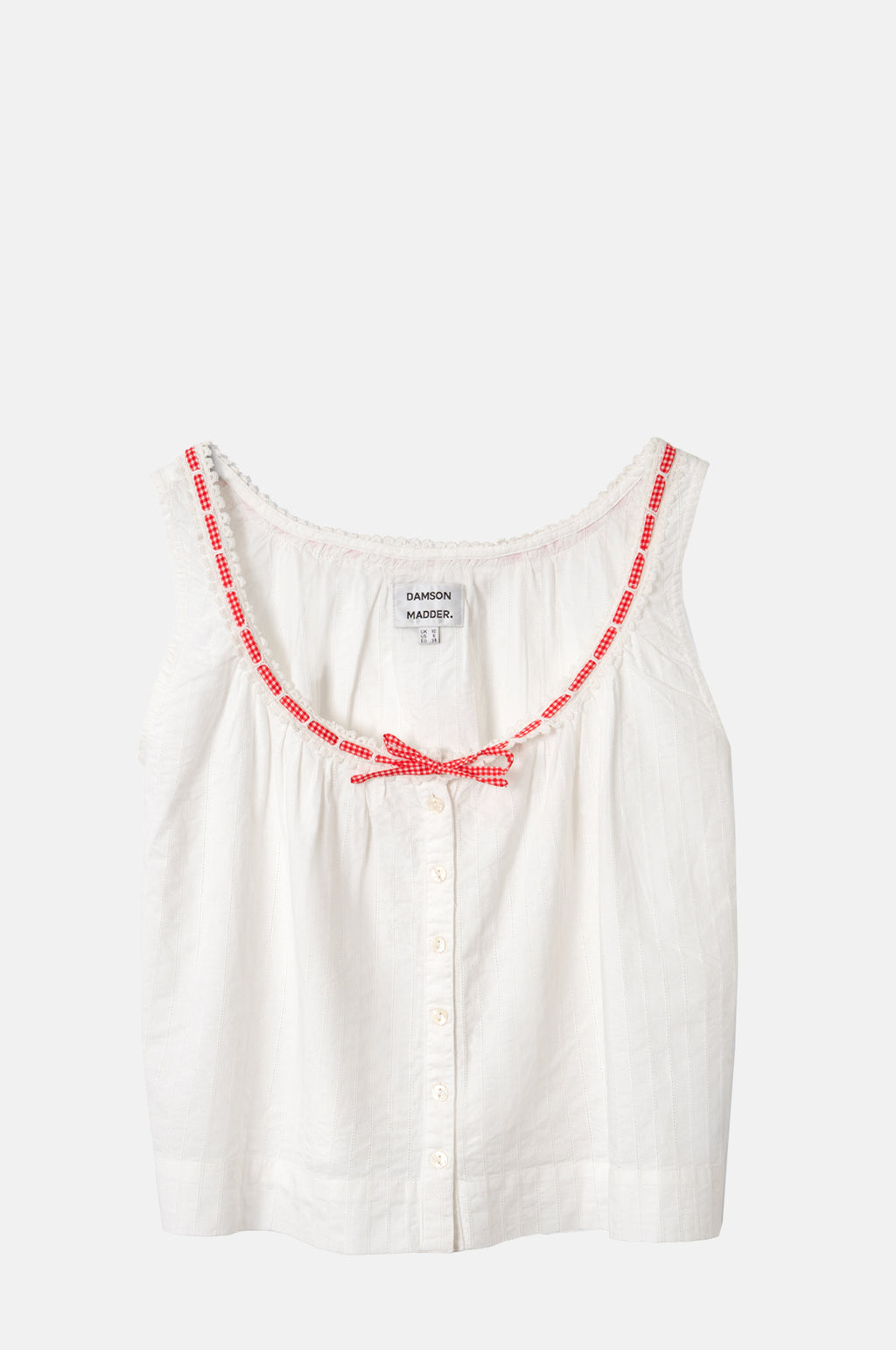 Damson Madder Elodie Cami White with Red Gingham Tie.