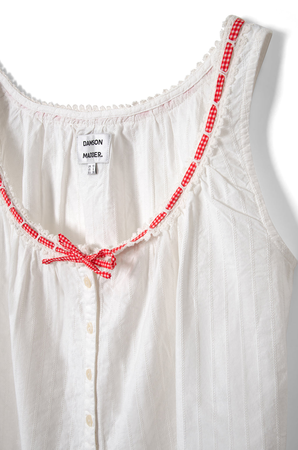 Elodie Cami White With Red Gingham Tie