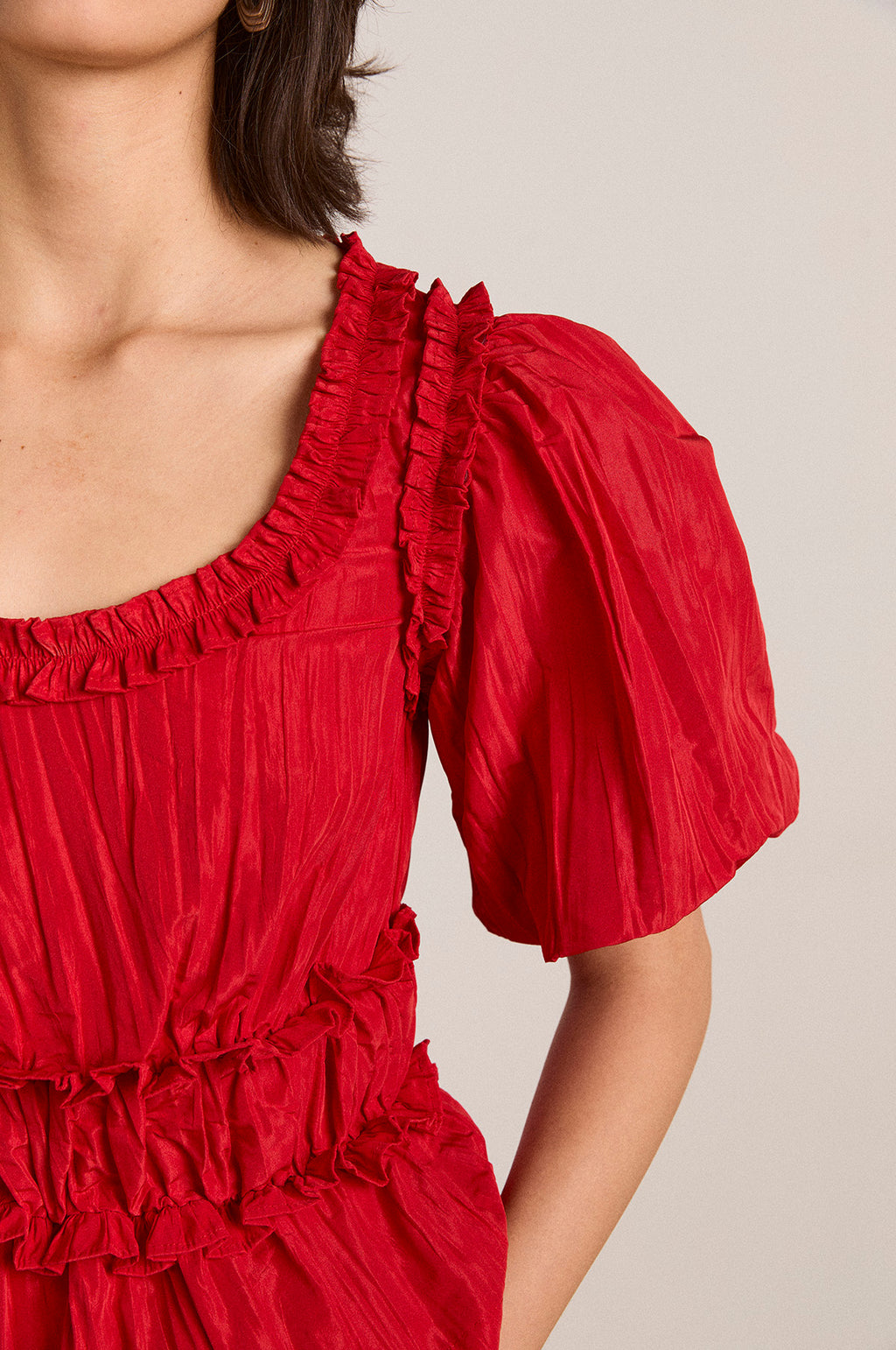 Everly Ruffle Blouse Red Tafetta