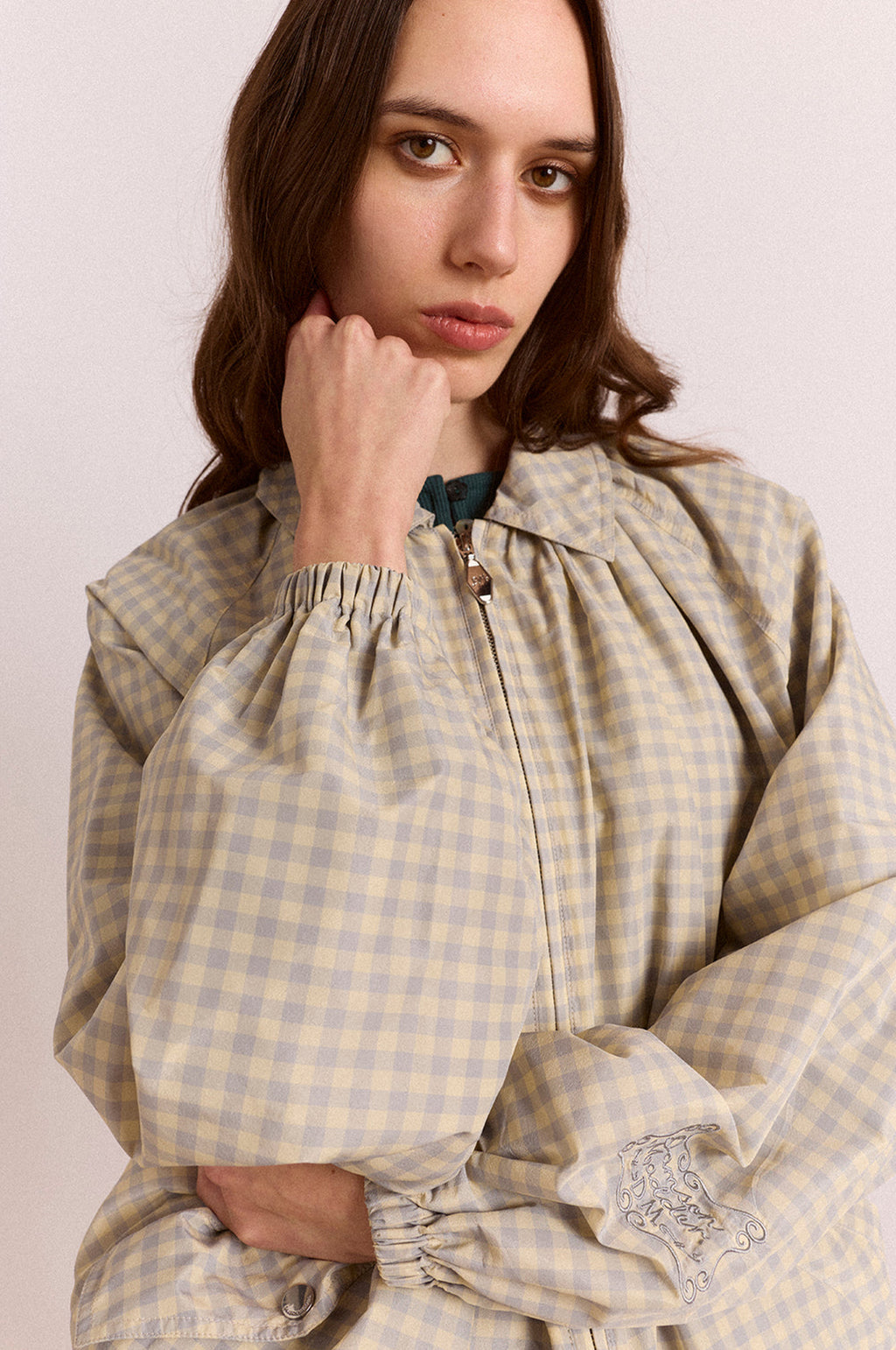 Lailah Lightweight Bomber Oyster Gingham