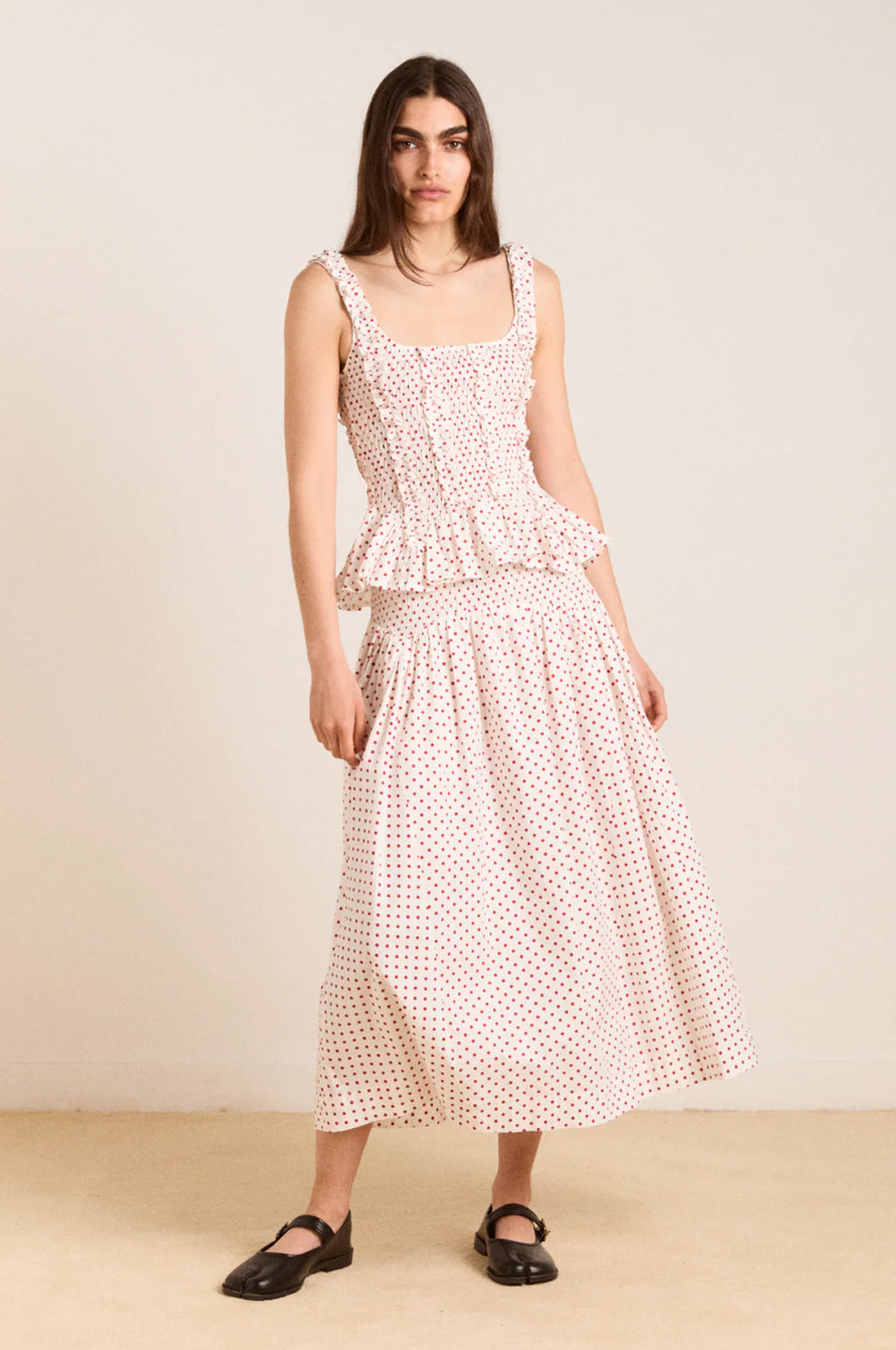 Layla Skirt Off White and Red Spot