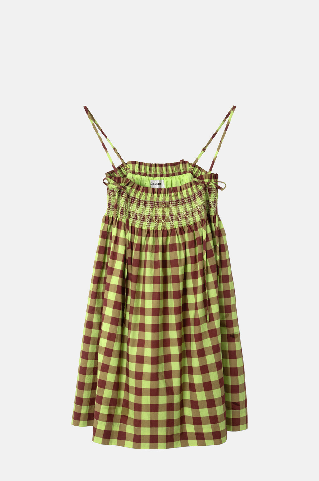 Damson Madder Lilo Mini Dress Choc Avo Gingham.