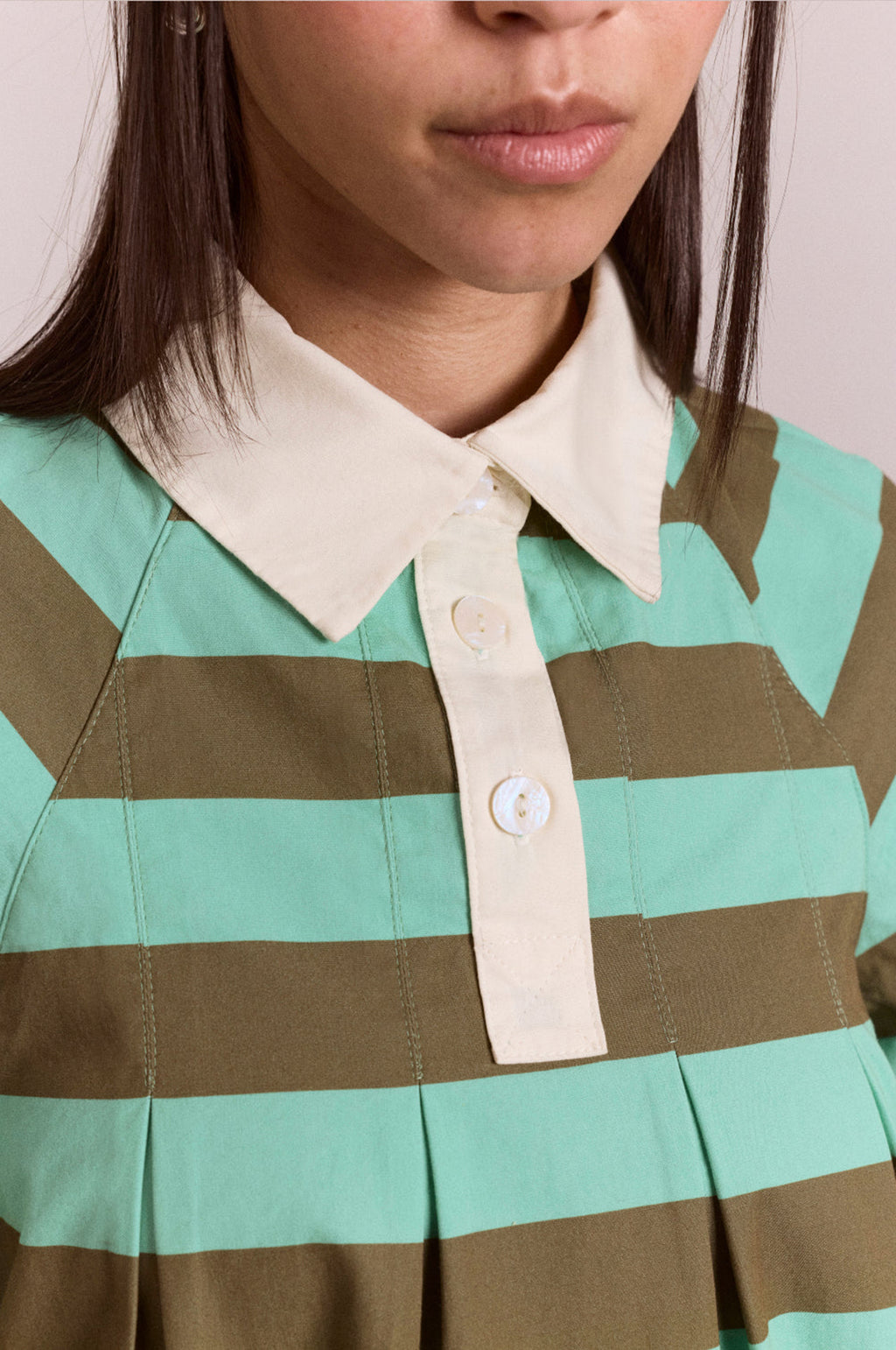 Maggie Mini Polo Dress Aqua Olive Stripe