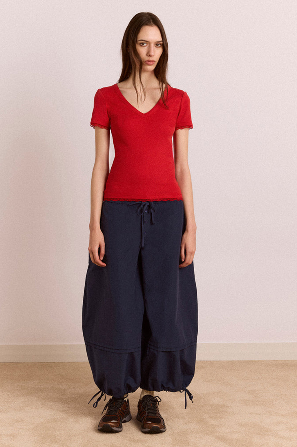 Paige V-Neck Tee Red