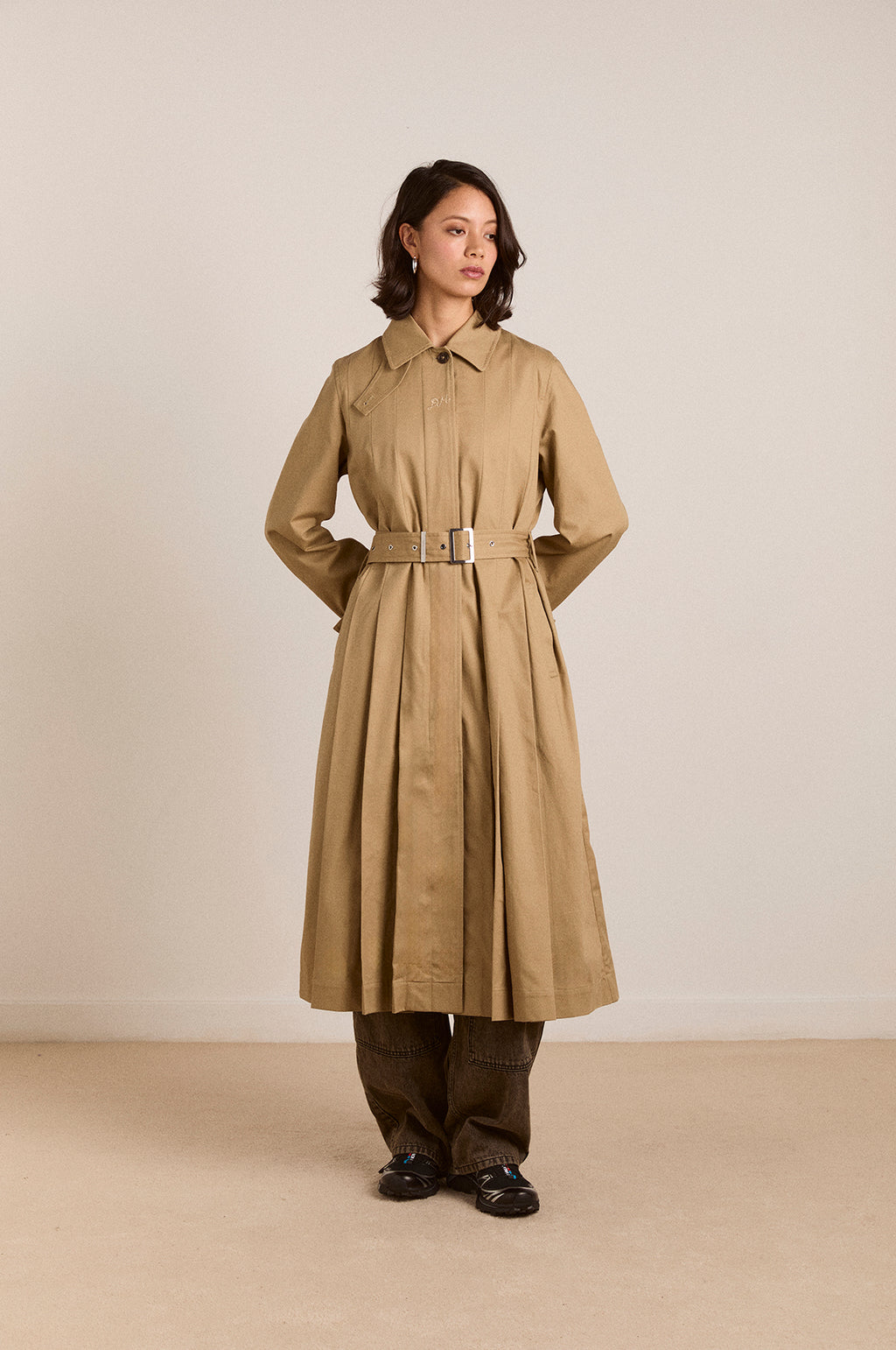 Sofia Pleated Trench Light Stone