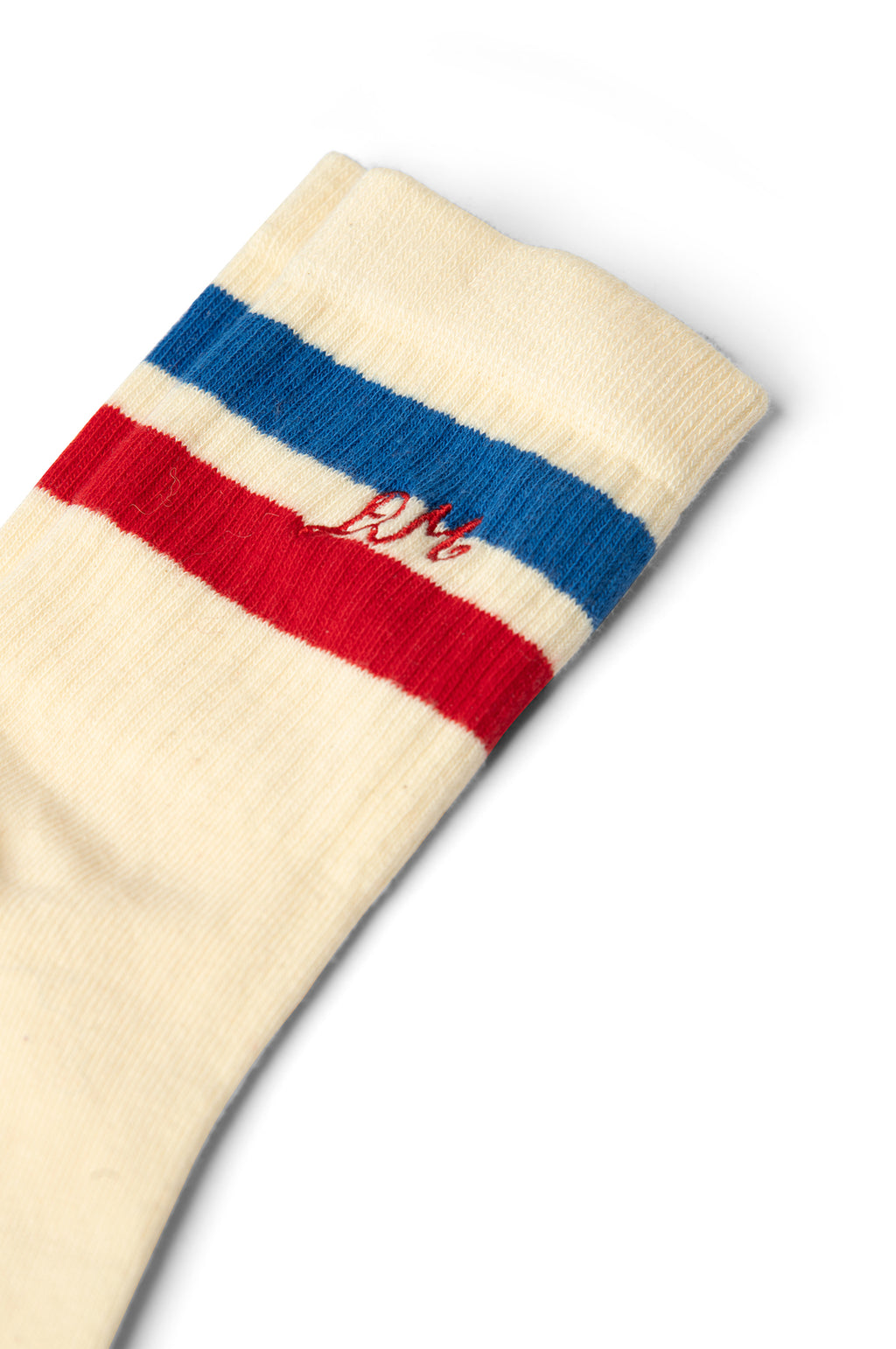 Sporty Calf Length Socks Cream Blue & Red