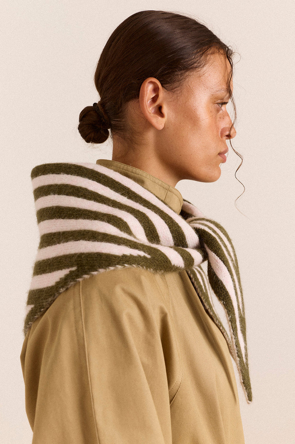 Triangle Scarf Olive & Pink Stripes