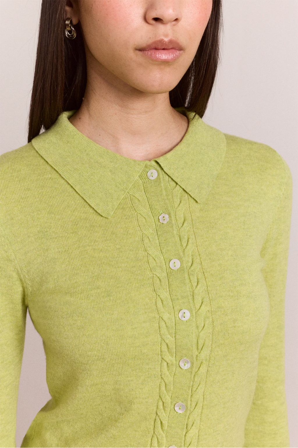 Voula Wool and Cashmere Blend Cardigan Lime