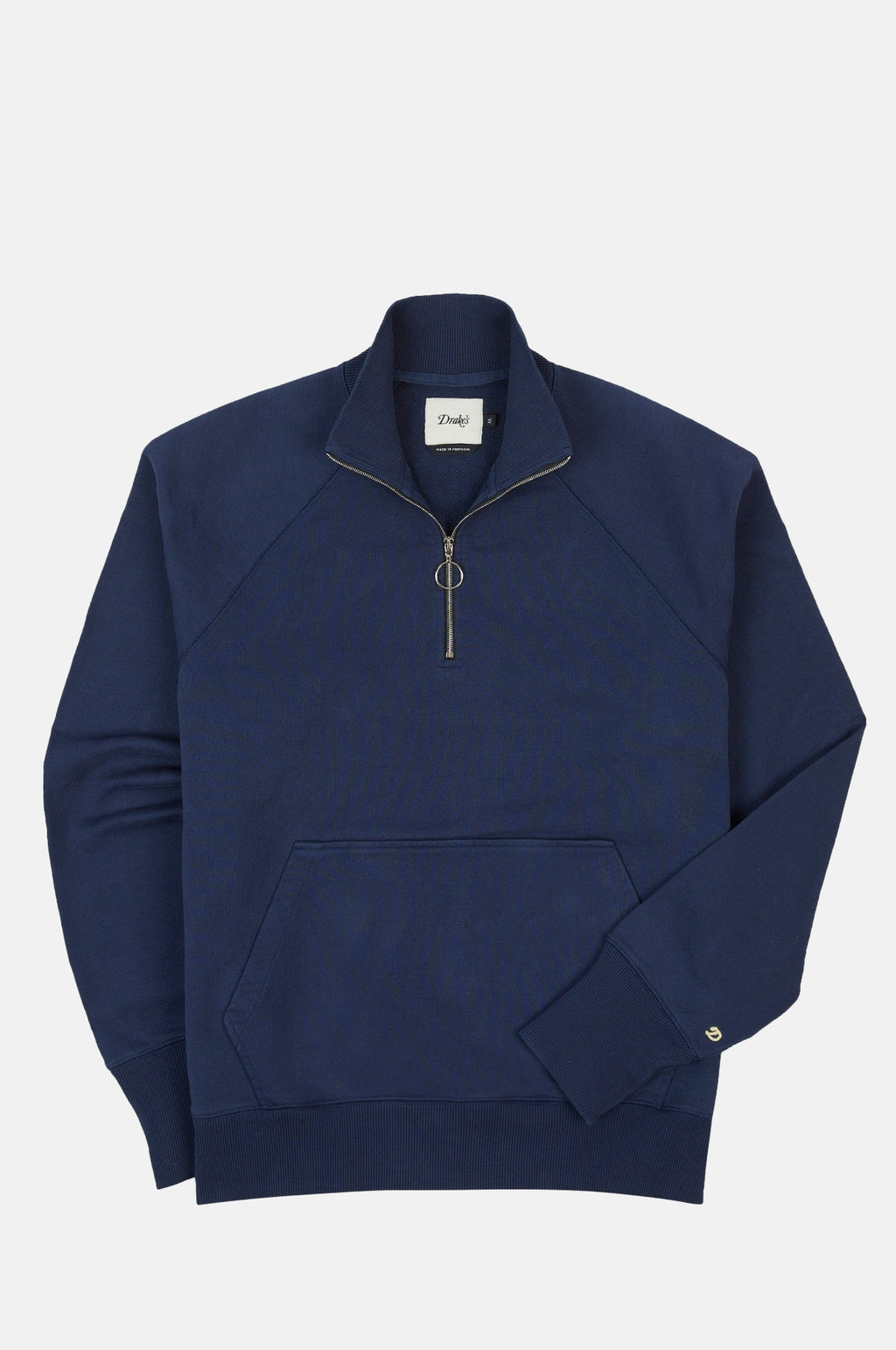 Drake's LS Cotton Quarter Zip Sweatshirt Lt Navy.