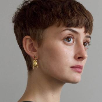 A.M. Dor Beetle & Smokey Quartz Drop Earrings Gold