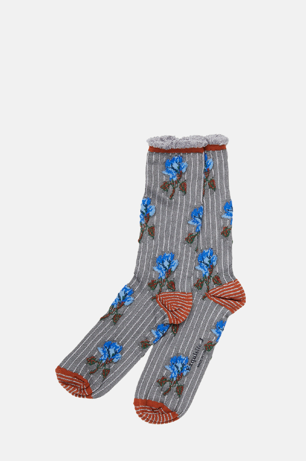 Exquisite J Floral Stripe Socks Grey.