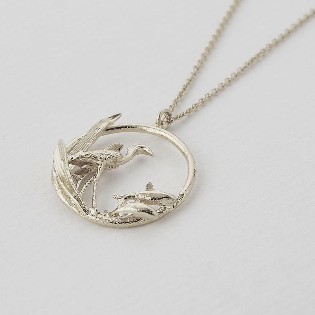 A.M. The Heron and the Fish Loop Necklace Silver