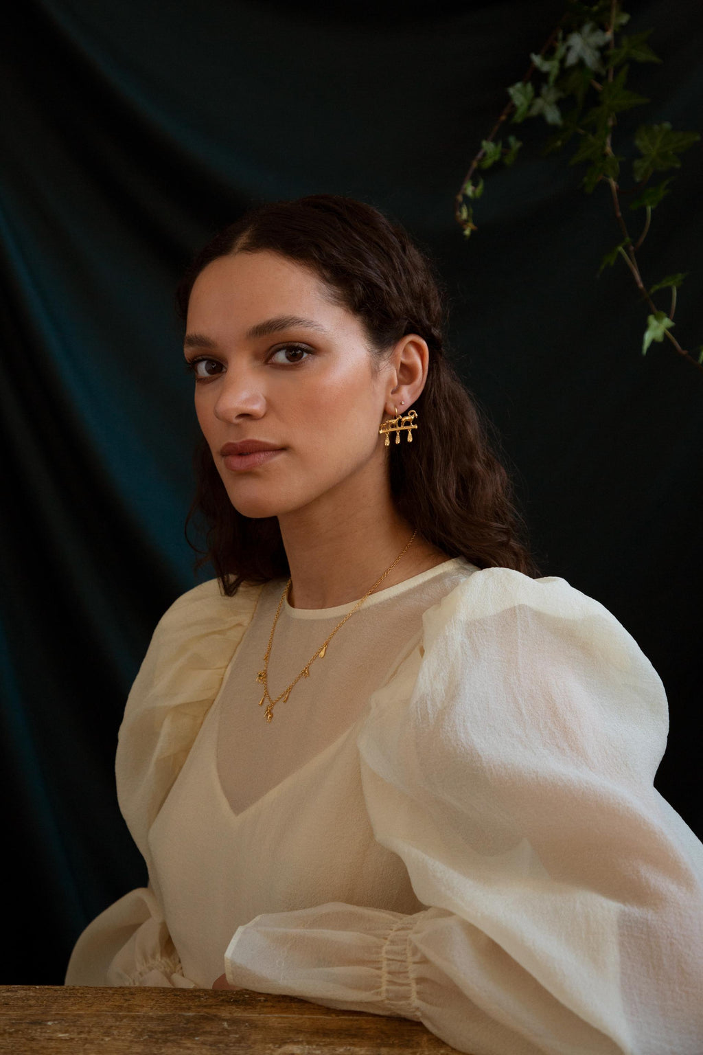 A.M. Mountain Goat Family Necklace with Ornate Drops Gold