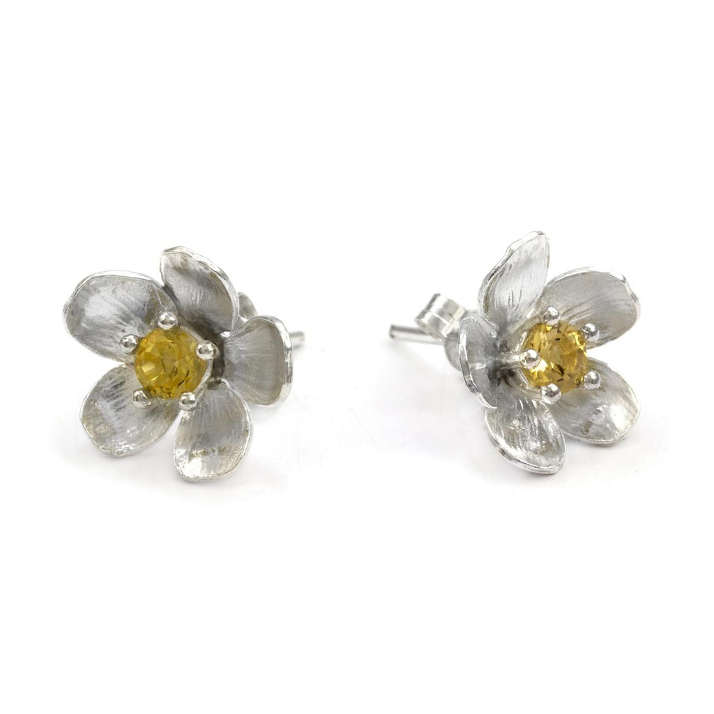 A.M. Citrine Buttercup Stud Earrings Silver