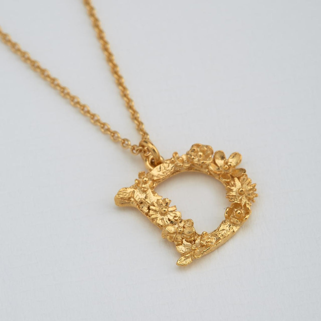 A.M. Floral Alphabet D Necklace Gold