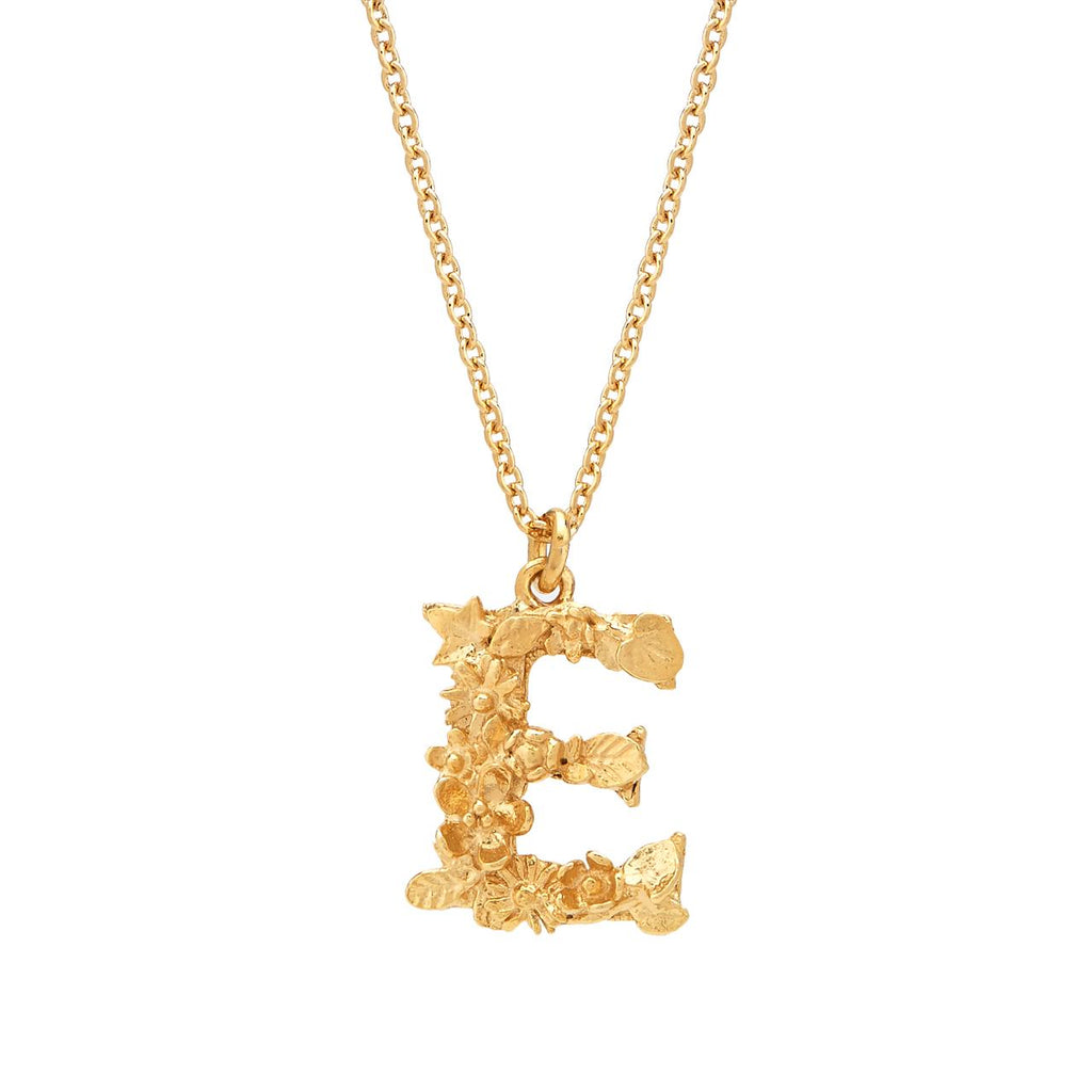 A.M. Floral Alphabet E Necklace Gold