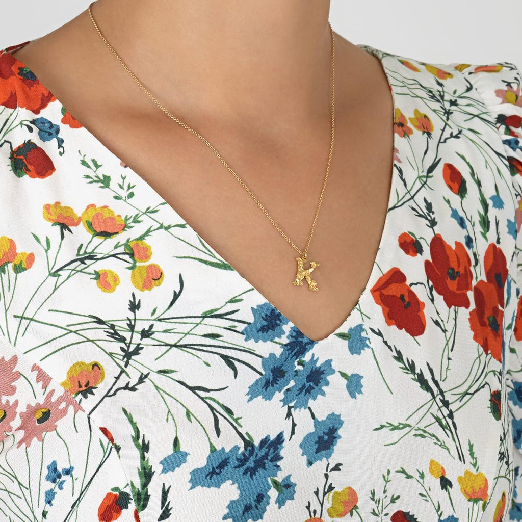 A.M. Floral Alphabet K Necklace Gold