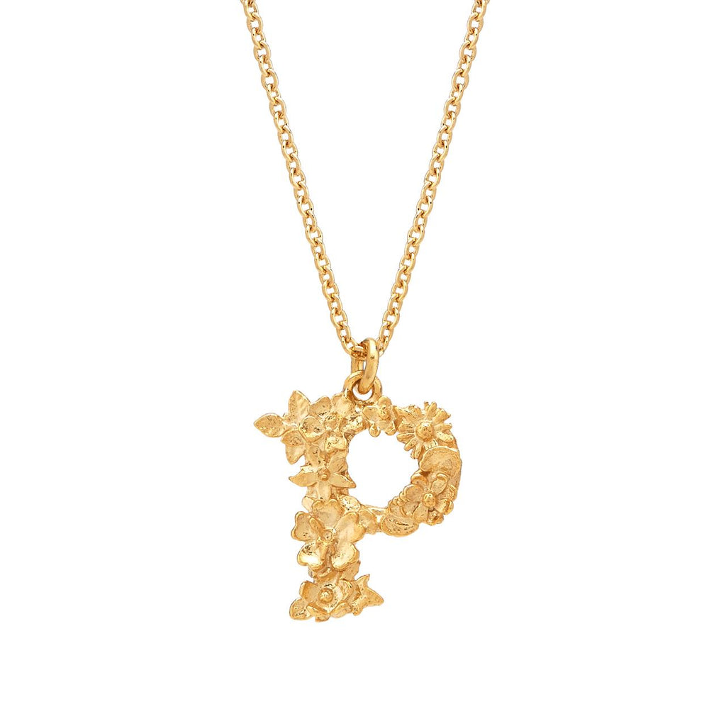 A.M. Floral Alphabet P Necklace Gold
