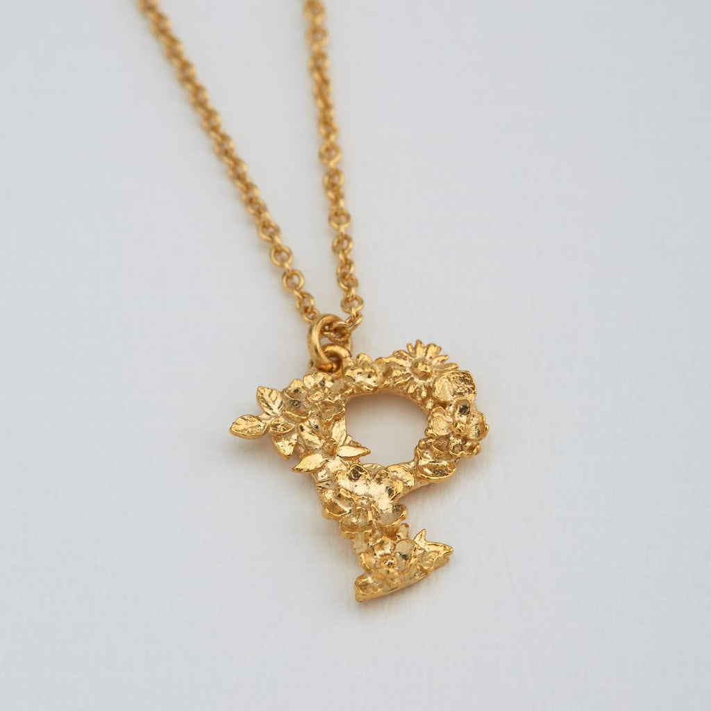 A.M. Floral Alphabet P Necklace Gold