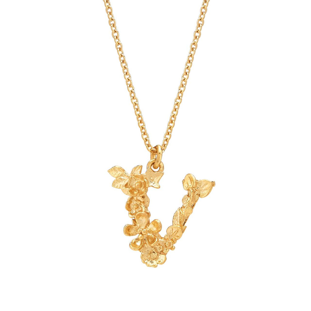 A.M. Floral Alphabet V Necklace Gold